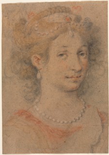 Head of a Woman, 1600s. Anonymous. Black and red chalk over graphite, heightened with white chalk