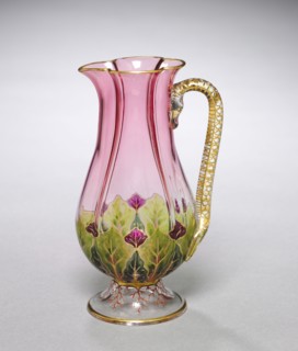 Pitcher, 1800s. J. & L. Lobmeyr (Austrian, Vienna, est. 1823). Enameled and gilded glass;