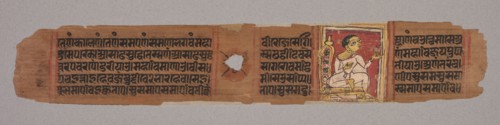 Leaf from a Jain Manuscript: Kalpa-sutra: Monk Holding a Flower (recto); Leaf from a Jain