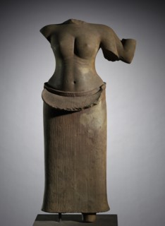 Standing Female Deity, 900s. Cambodia, Angkor, Bakheng, 10th century. Stone; overall: 89 cm (35