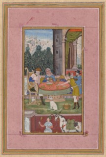 Dining Scene with European Elements, c. 1590. India, Subimperial, 16th century. Color on paper;