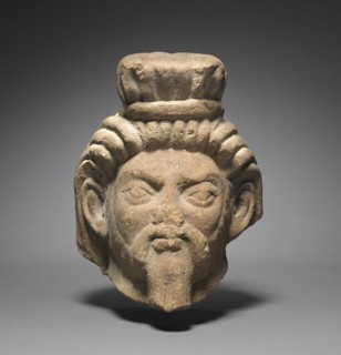Head of a Rishi, c. 125-150. Northern India, Mathura, Kushan period (c. 80-320). Stone; overall: 27