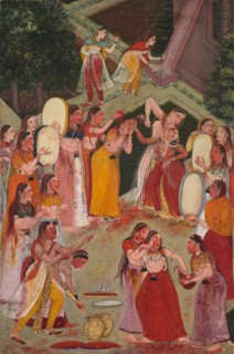 Girls Spraying Each Other at Holi, c. 1640-1650. Northwestern India, Rajasthan, Bikaner, 17th