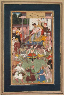 Grotesque Dancers Performing, c.1600. India, Subimperial Mughal period, early 17th Century. Color