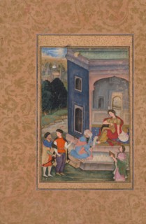 European Costume Scene, c. 1590-1595. India, Mughal Dynasty (1526-1756). Color on paper; image: 21
