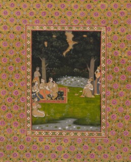 Princely ascetic in the forest visited by ladies, c. 1760. Opaque watercolor and gold on paper;