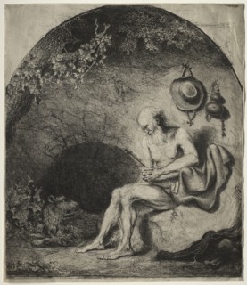 St. Jerome in Penitence, 1644. Ferdinand Bol (Dutch, 1616-1680). Etching and drypoint with granular