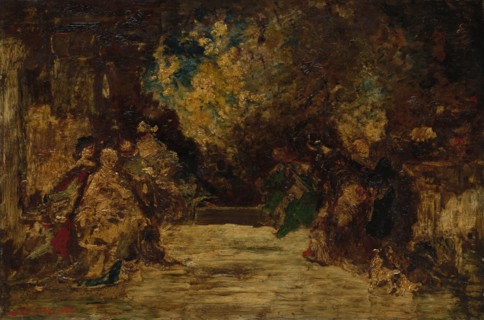 Figures on a Terrace, not dated. Attributed to Adolphe Monticelli (French, 1824-1886). Oil on wood