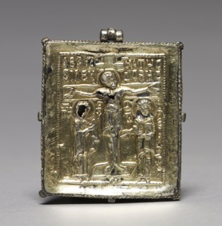 Enkolpion with the Crucifixion (front) and Saints Theodore and George (back), 1080-1120. Byzantium,
