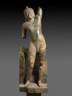 Krishna Lifting Mount Govardhan, c. 600. Southern Cambodia, Takeo Province, Phnom Da, Pre-Angkorean