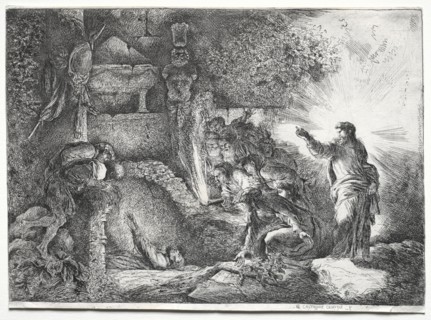 The Resurrection of Lazarus. Giovanni Benedetto Castiglione (Italian, 1609-1664). Etching