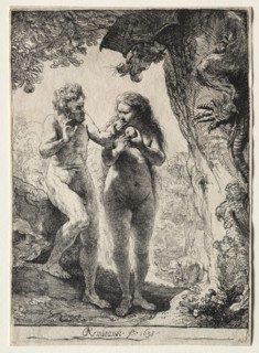 Adam and Eve, 1638. Rembrandt van Rijn (Dutch, 1606-1669). Etching; sheet: 16.5 x 11.7 cm (6 1/2 x