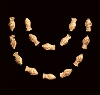 Necklace Beads in the Form of Fish, 185-72 BC. India, Shunga Period (c. 187-78 BC). Gold repoussé