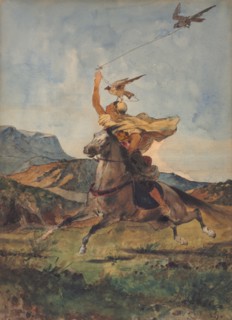 The Falconer. Eugène Fromentin (French, 1820-1876). Watercolor