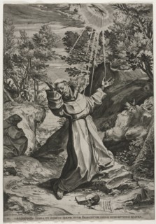 St. Francis Receiving the Stigmata, 1586. Agostino Carracci (Italian, 1557-1602). Engraving