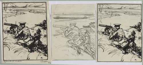 Mitrailleurs anglais, 1914. Auguste Louis Lepère (French, 1849-1918). Brush and black ink over