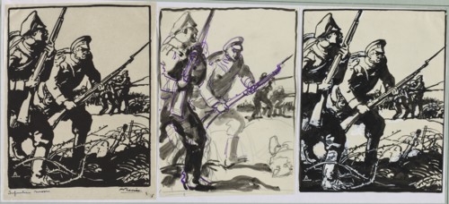 Infanterie russe, 1914. Auguste Louis Lepère (French, 1849-1918). Brush and black ink heightened