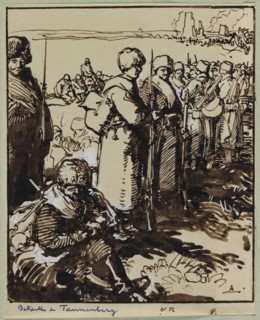Bataille de Tannenberg, 1914. Auguste Louis Lepère (French, 1849-1918). Brush and brown ink