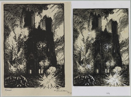 Reims, 1914. Auguste Louis Lepère (French, 1849-1918). Pen and brush and black ink with traces of