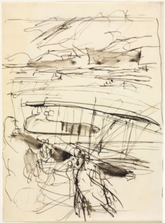 Avions reposant sur le terrain, 1914. Auguste Louis Lepère (French, 1849-1918). Brush and brown ink