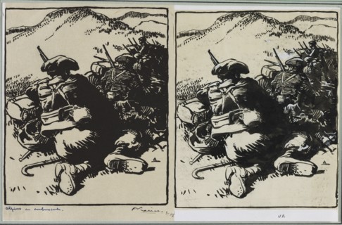 Alpins en ambuscade, 1914. Auguste Louis Lepère (French, 1849-1918). Brush and black ink over
