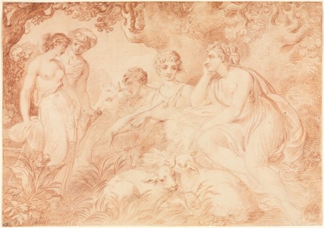 Shepherds and Shepherdesses, 1789. Conrad Martin Metz (German, 1749-1827). Red chalk over black