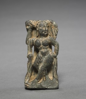 Shalabhanjika (Woman and Tree), 300s-400s. Northern India, Kashmir. Gray steatite; overall: 8 cm (3