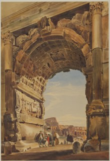 The Arch of Titus and the Coliseum, Rome, 1846. Thomas Hartley Cromek (British, 1809-1873).