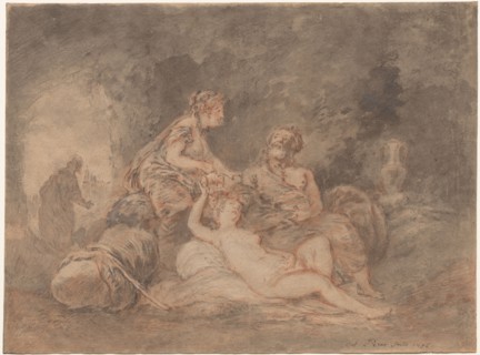 Lot and His Daughters, 1756. Antoine Pesne (French, 1683-1757). Black and red chalk wash, gray