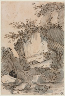 Figures by a Rocky Pool, 1660/1673. Salvator Rosa (Italian, 1615-1673). Pen and brown ink and brush