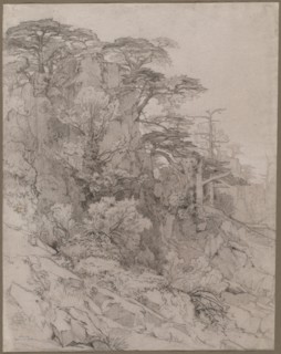 Trees of a Rocky Hillside, late 1800s. Gustave Achille Guillaumet (French, 1840-1887). Black chalk