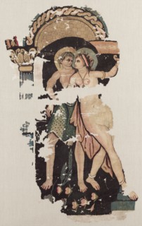 Fragment with Satyr and Maenad, 300s. Egypt, Byzantine period, 4th century. Undyed linen and dyed
