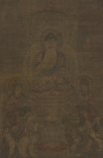 Shakyamuni Triad:  Buddha Attended by Manjushri and Samantabhadra, c. 900. China, Tang dynasty