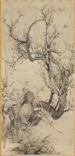 Plums, Bamboo, and Orchid, 1834. Yamamoto Baiitsu (Japanese, 1783-1856). Hanging scroll; ink on