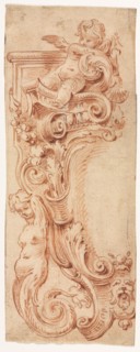 Design for a Cartouche, first half 1700s. Gilles Marie Oppenord (French, 1672-1742). Red chalk with
