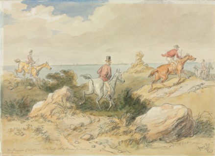 The Pleasures of Hunting. Hablot Knight Browne (British, 1815-1882). Black chalk and watercolor;