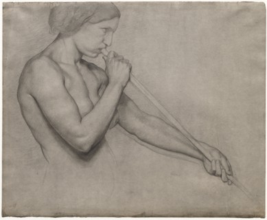 Angel Blowing a Trumpet, 1857-1859. Edgar Degas (French, 1834-1917). Black chalk; sheet: 44.1 x 54