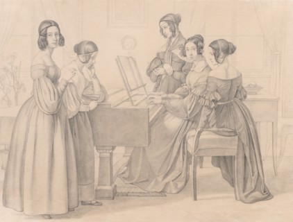 Musicale at the Prellers', 1838. Friedrich Preller (German, 1804-1878). Graphite; sheet: 31.3 x 41