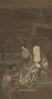Seated Arhat with Two Attendants, late 1200s. China, Southern Song dynasty (1127-1279). Hanging