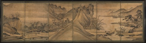 Landscape of the Four Seasons, c. 1424. Yi Sumun (Korean, b. c. 1404). One of a pair of six-panel
