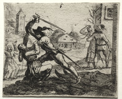 Military Subjects:  Two Soldiers Pursuing Women in a Village. Hans Ulrich Franckh (German,