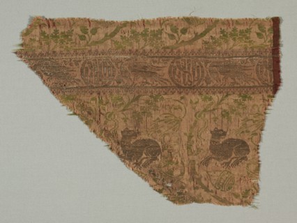 Silk Fragment, 1350-1399. Italy, second half of 14th century. Lampas weave, brocaded; silk and gold