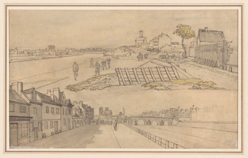 Two Views of Paris, first half 1800s. Georges Michel (French, 1763-1843). Pen and black ink and