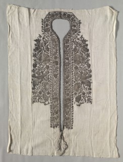 Fragment of a Shirt Front, 19th century. Turkey, 19th century. Metal thread embroidery on cotton