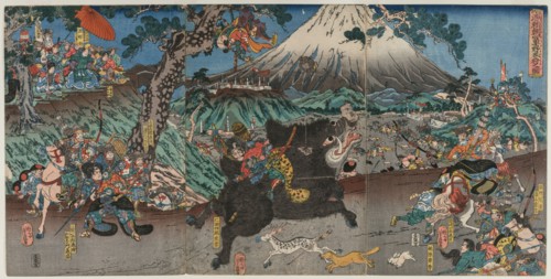Picture of Minamoto no Yoritomo's Hunt on the Slopes of Mount Fuji, mid 1840s. Utagawa (Ichihosai)
