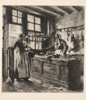 Interior of a Butcher Shop. Léon Augustin Lhermitte (French, 1844-1925). Etching