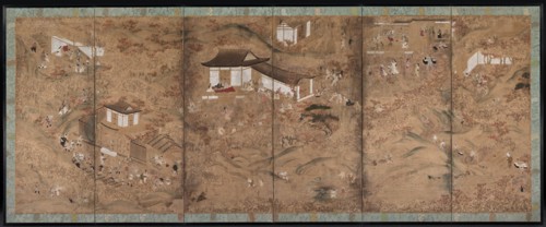 Autumn in the Mountains, 1600s. Tosa School (Japanese). Six-fold screen; ink and color with applied