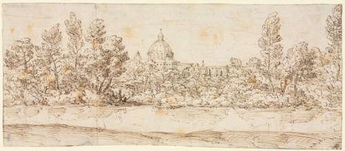 River Landscape with View of St. Peter's Basilica, after 1660. Circle of Giovanni Francesco