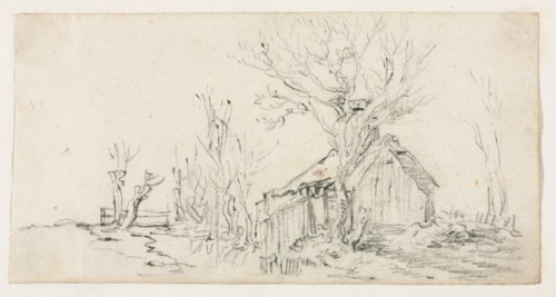 Sketch of Landscape with Cottage, c. 1630. Jan van Goyen (Dutch, 1596-1656). Black chalk; sheet: 11