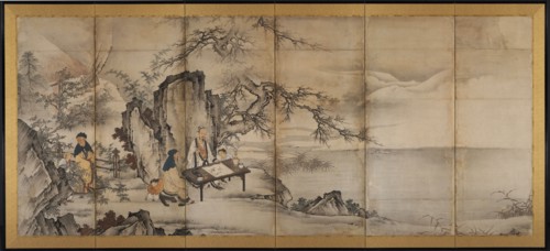 The Four Accomplishments, late 1500s. Attributed to Kano Shoei (Japanese, 1519-1592). Six-panel